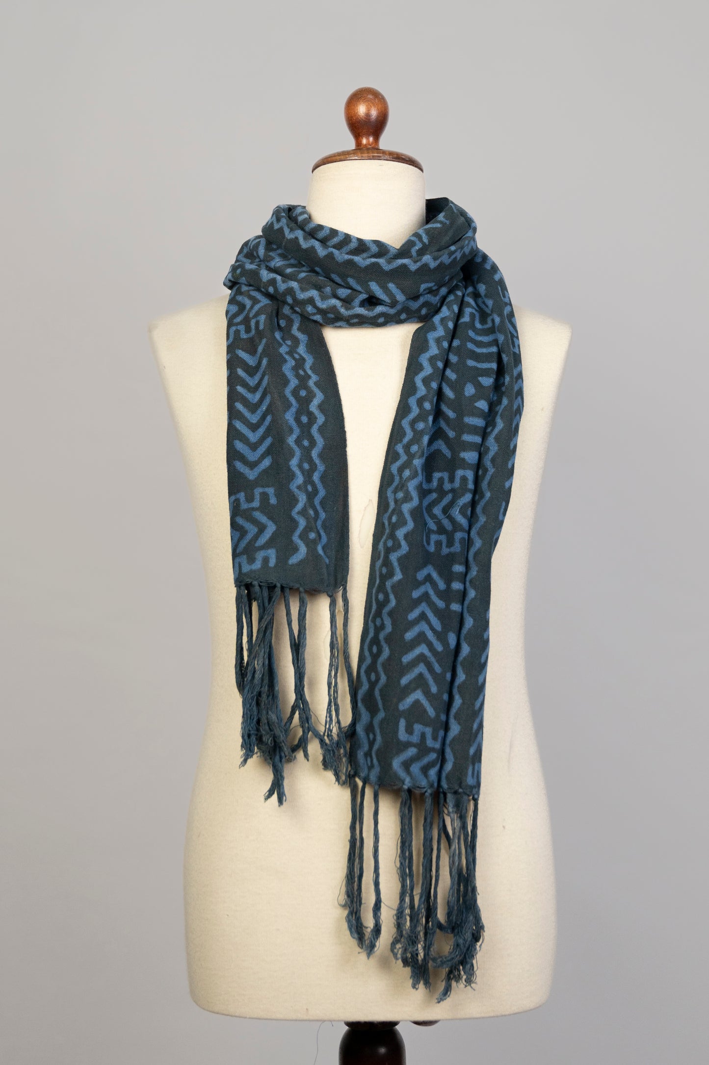 Graphic indigo scarf