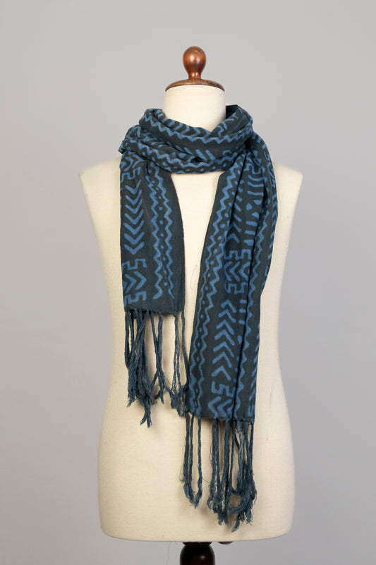 Graphic indigo scarf