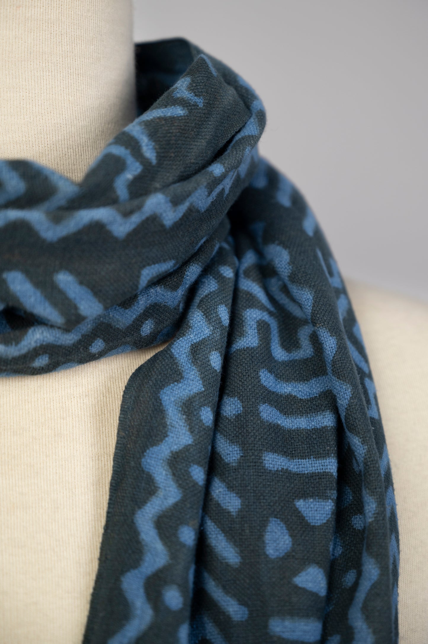 Graphic indigo scarf
