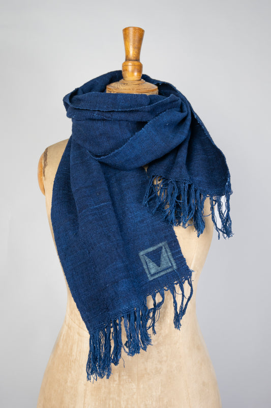 Deep indigo raw scarf