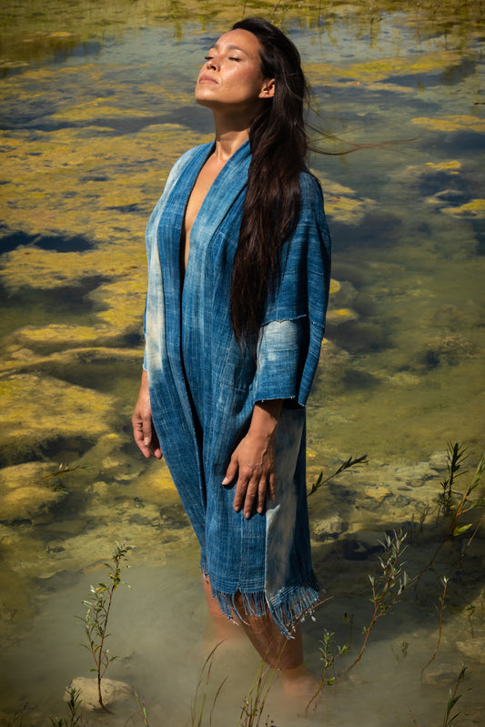 Resist Dyed Indigo Kimono